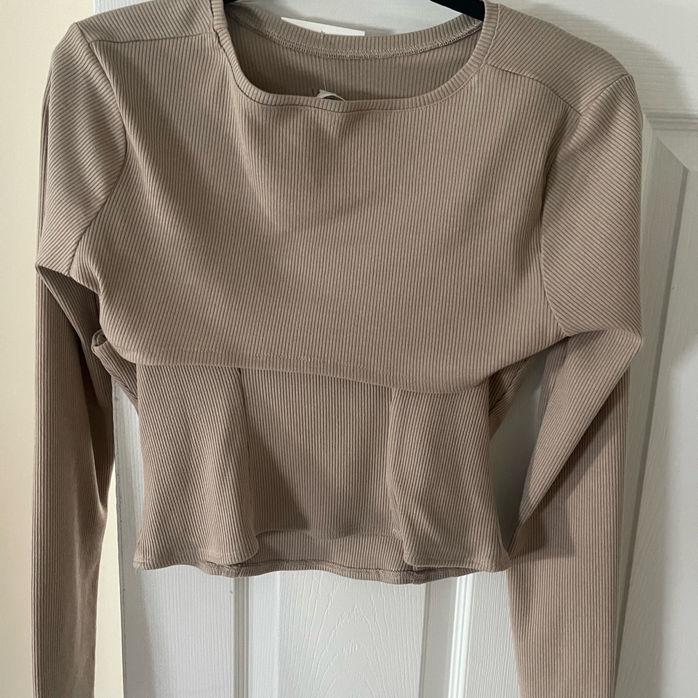 GREY LAB Beige Ribbed Top - Picture 2 of 2